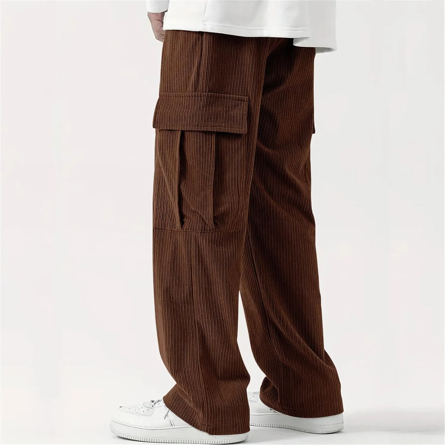 Cargo Pants for Men Corduroy Straight Wide Leg Casual Lightweight Breathable Loose Fit Trendy Soild Trousers Outdoor