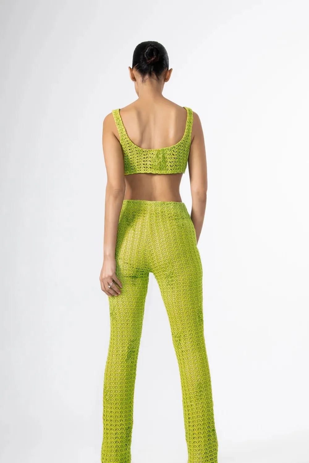 CHARTREUSE KNITTED LINEN TROUSERS