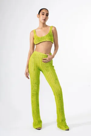 CHARTREUSE KNITTED LINEN TROUSERS