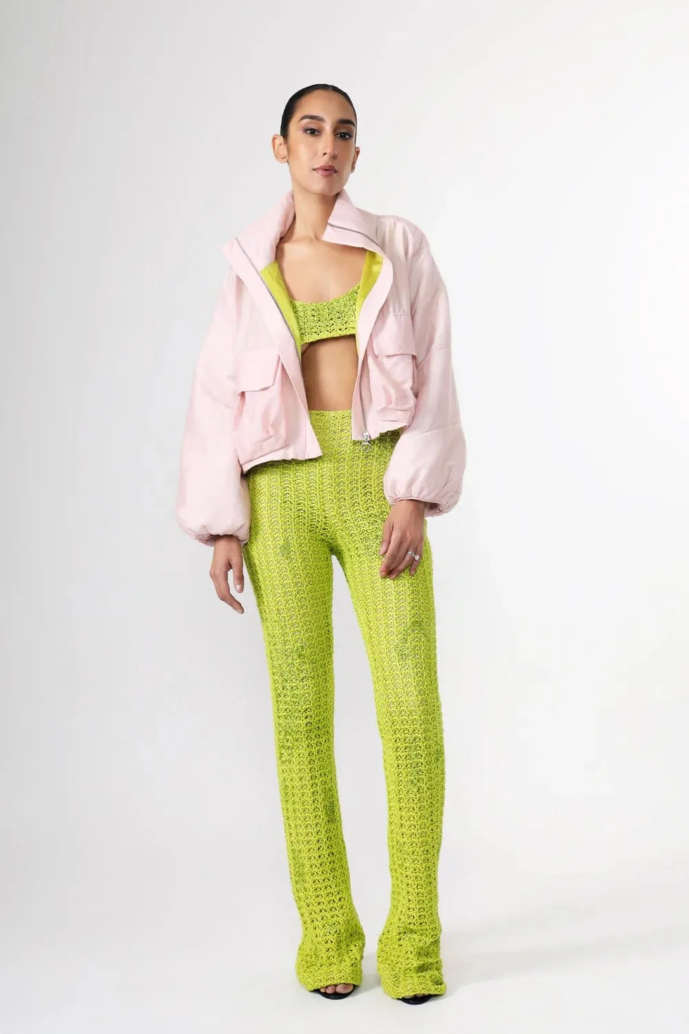 CHARTREUSE KNITTED LINEN TROUSERS