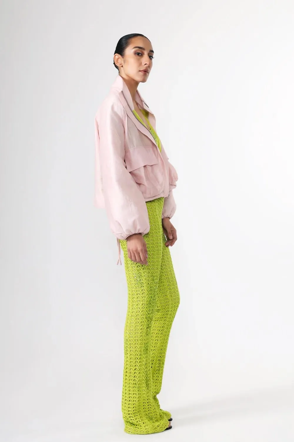 CHARTREUSE KNITTED LINEN TROUSERS