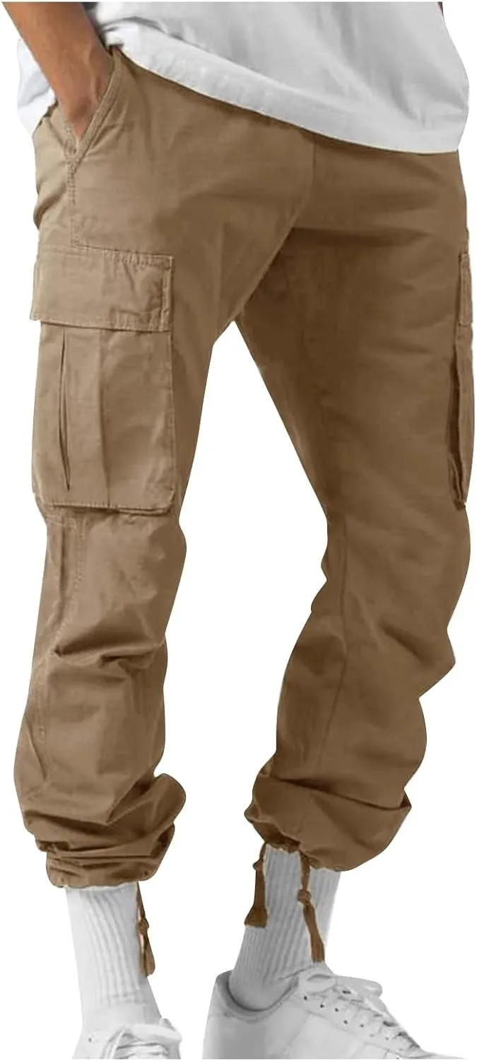 GOFULY Cargo Pants for Men Stretch Elastic Waist Drawstring Hiking Pants with Multi Pockets Sweatpants 2024 Joggers Trouser