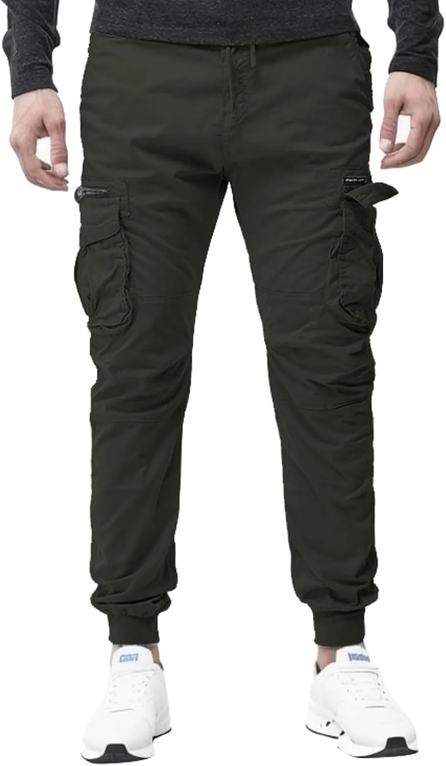 Mens Fashion Cargo Pants Casual Cotton Tapered Trousers Stretch Twill Drawstring Athletic Joggers Sweatpant with Pocket