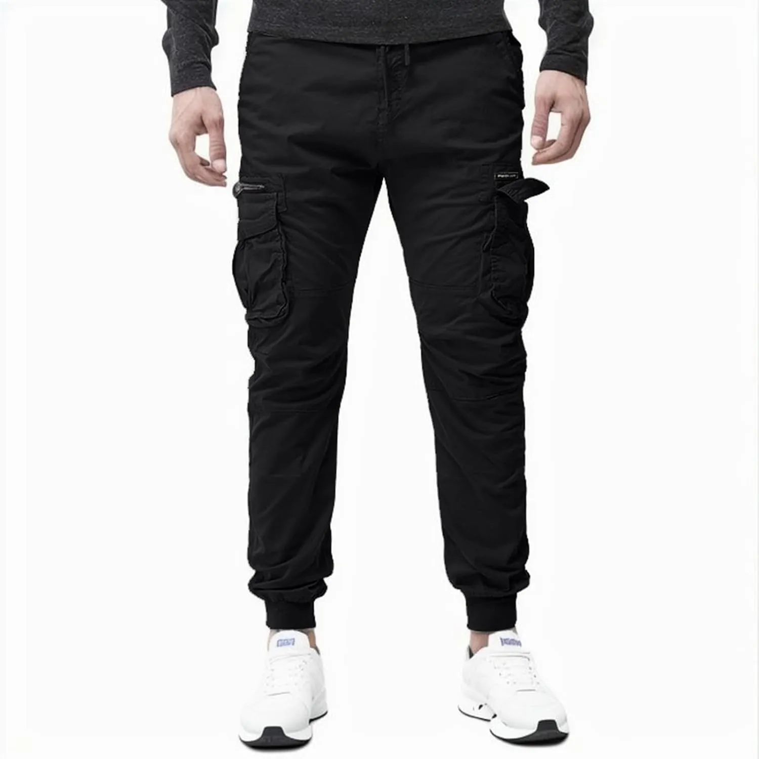 Mens Fashion Cargo Pants Casual Cotton Tapered Trousers Stretch Twill Drawstring Athletic Joggers Sweatpant with Pocket