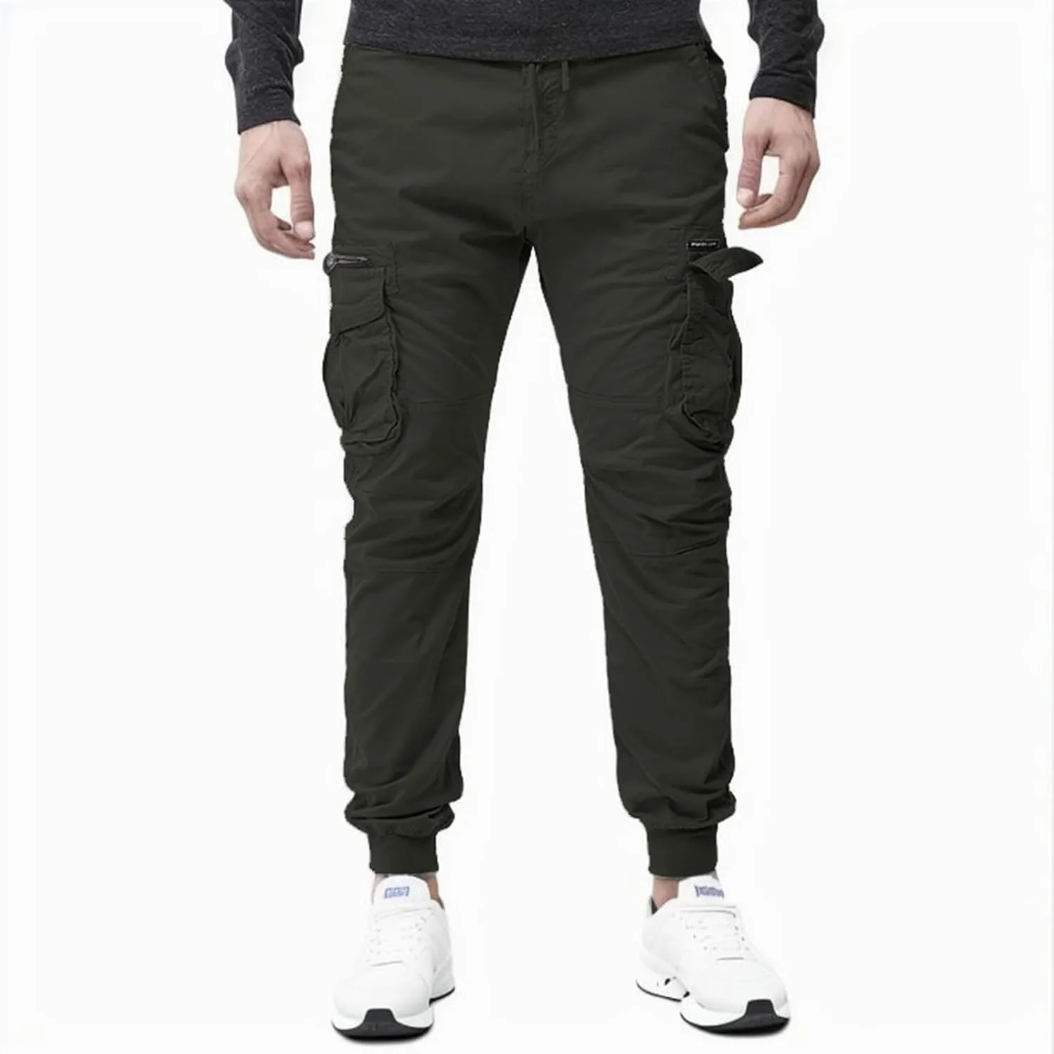 Mens Fashion Cargo Pants Casual Cotton Tapered Trousers Stretch Twill Drawstring Athletic Joggers Sweatpant with Pocket