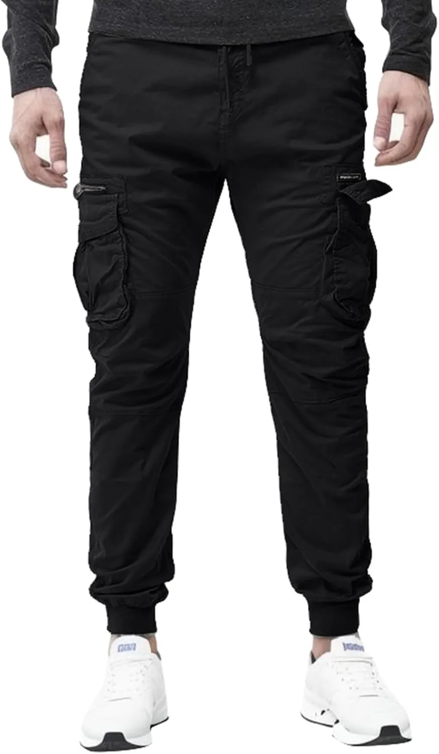 Mens Fashion Cargo Pants Casual Cotton Tapered Trousers Stretch Twill Drawstring Athletic Joggers Sweatpant with Pocket