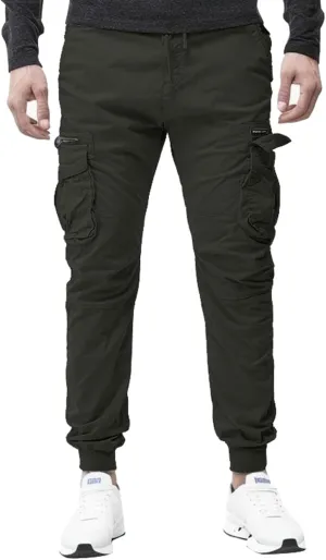 Mens Fashion Cargo Pants Casual Cotton Tapered Trousers Stretch Twill Drawstring Athletic Joggers Sweatpant with Pocket