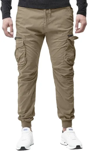 Mens Fashion Cargo Pants Casual Cotton Tapered Trousers Stretch Twill Drawstring Athletic Joggers Sweatpant with Pocket