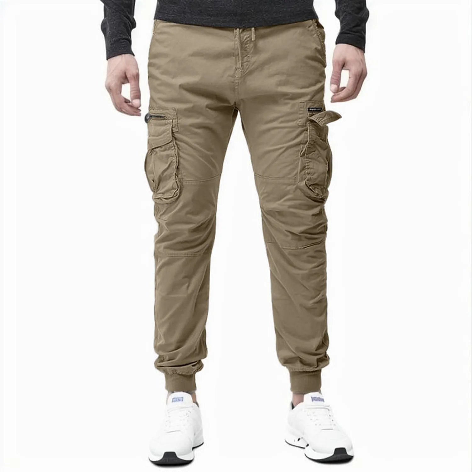 Mens Fashion Cargo Pants Casual Cotton Tapered Trousers Stretch Twill Drawstring Athletic Joggers Sweatpant with Pocket