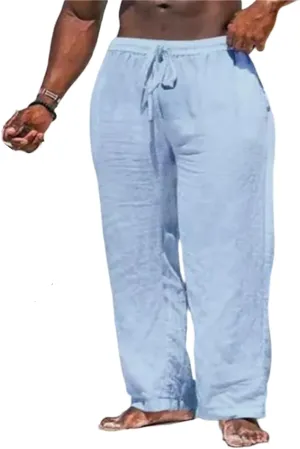 Thatrich Casual Beach Pants for Men Lightweight Breathable Linen Yoga Trousers Relaxed Fit Comfy Hawaiian Vacation Pant Slack