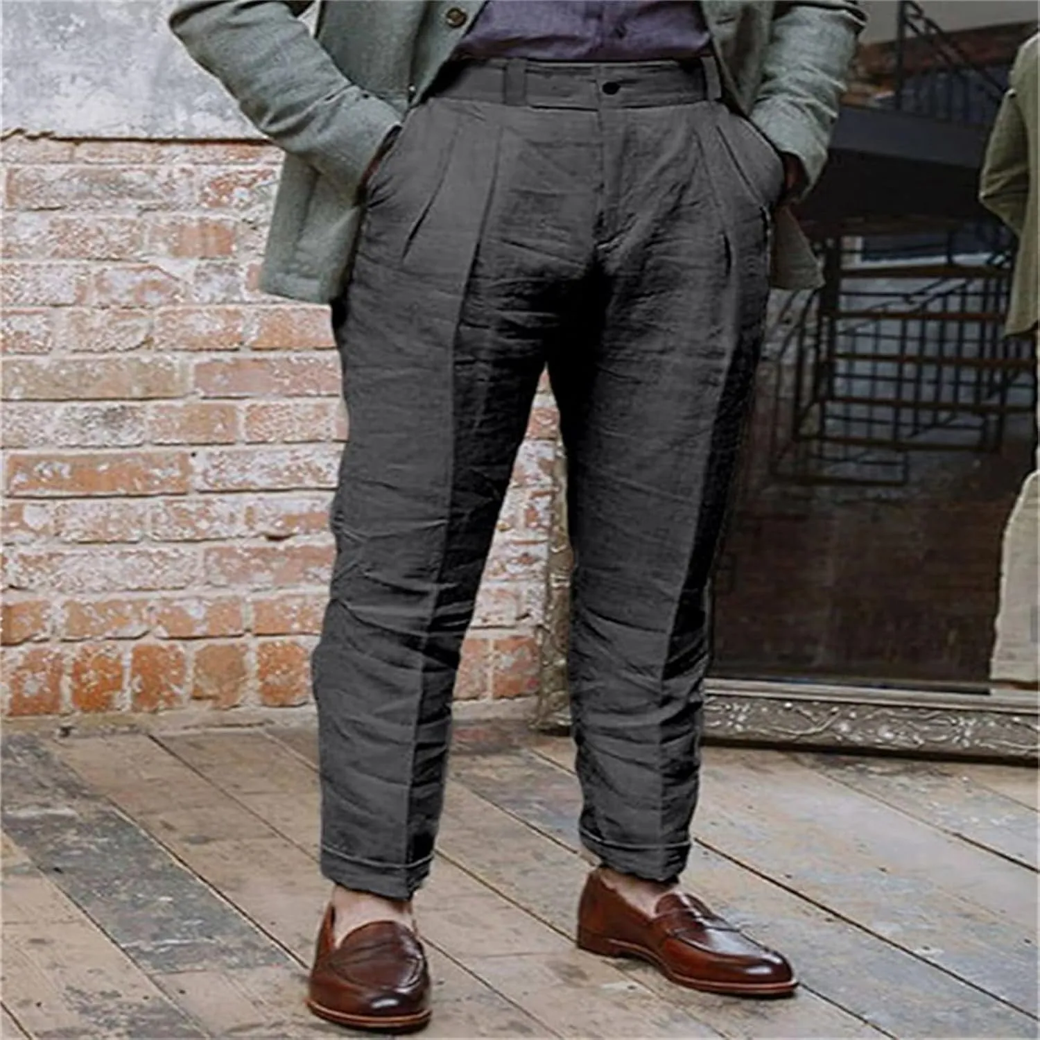 Thatrich Linen Beach Pants Men Casual Straight Leg Sports Yoga Pant Relaxed Fit Breathable Daily Wear Trousers Comfy Slacks