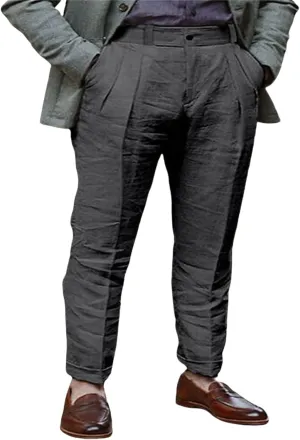 Thatrich Linen Beach Pants Men Casual Straight Leg Sports Yoga Pant Relaxed Fit Breathable Daily Wear Trousers Comfy Slacks