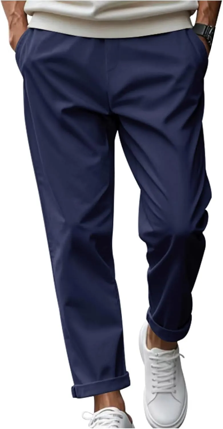 Thatrich Mens Stretch Pants Relaxed Fit Basic Suit Pant Quick Dry Business Casual Trousers Lightweight Sweatpant Comfy Slacks