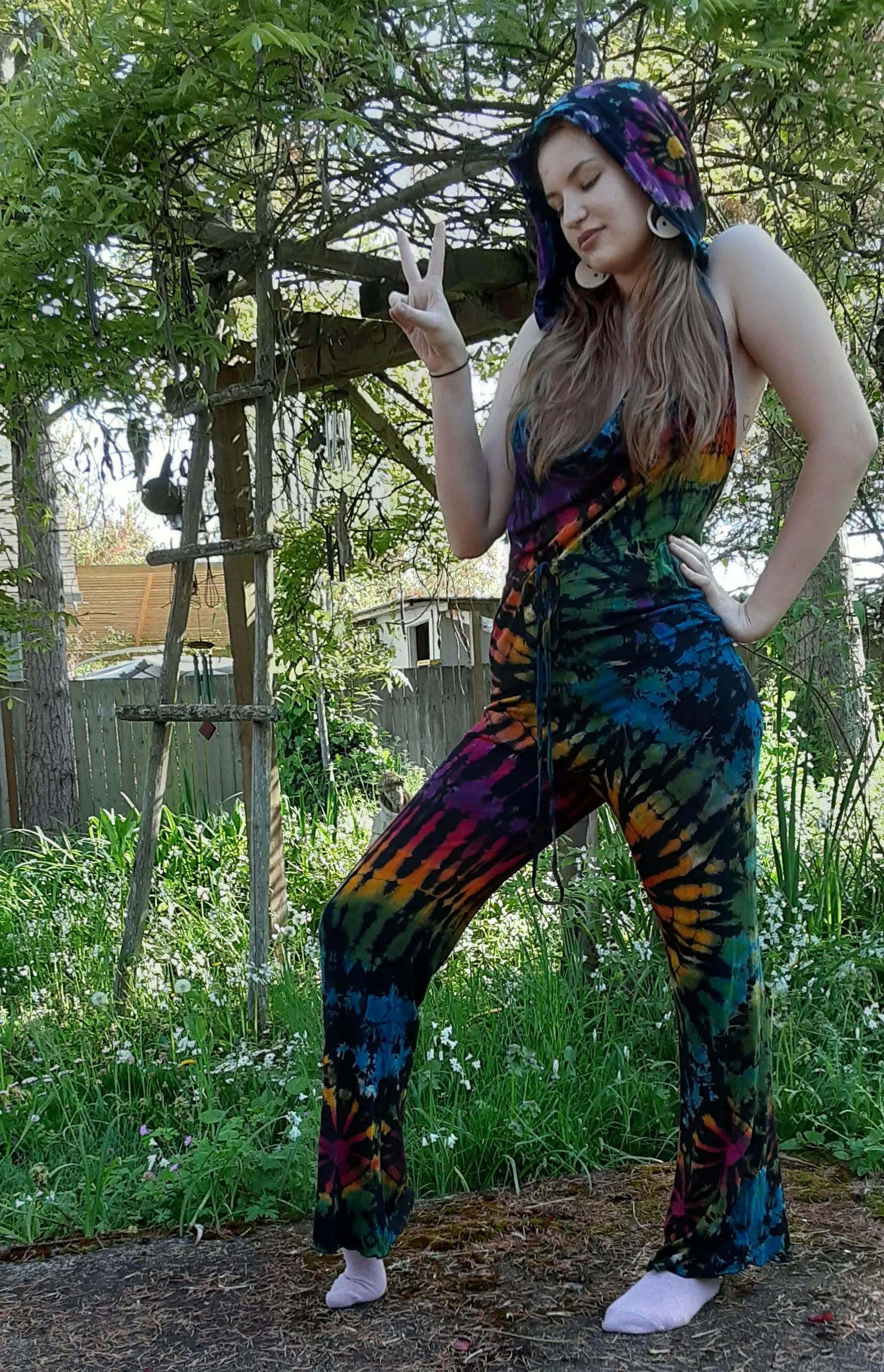 Tie-Dye Romper Onesie!!! Backless with Hood! Two Color Combos