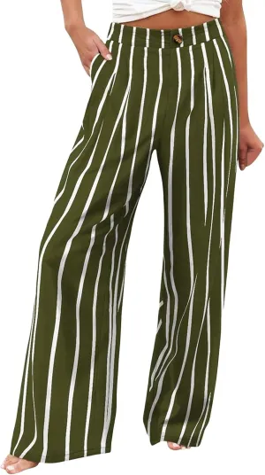 Wide Leg Pants for Women High Waist Solid Color Casual Trousers Comfy Workout Button Pants with Pockets