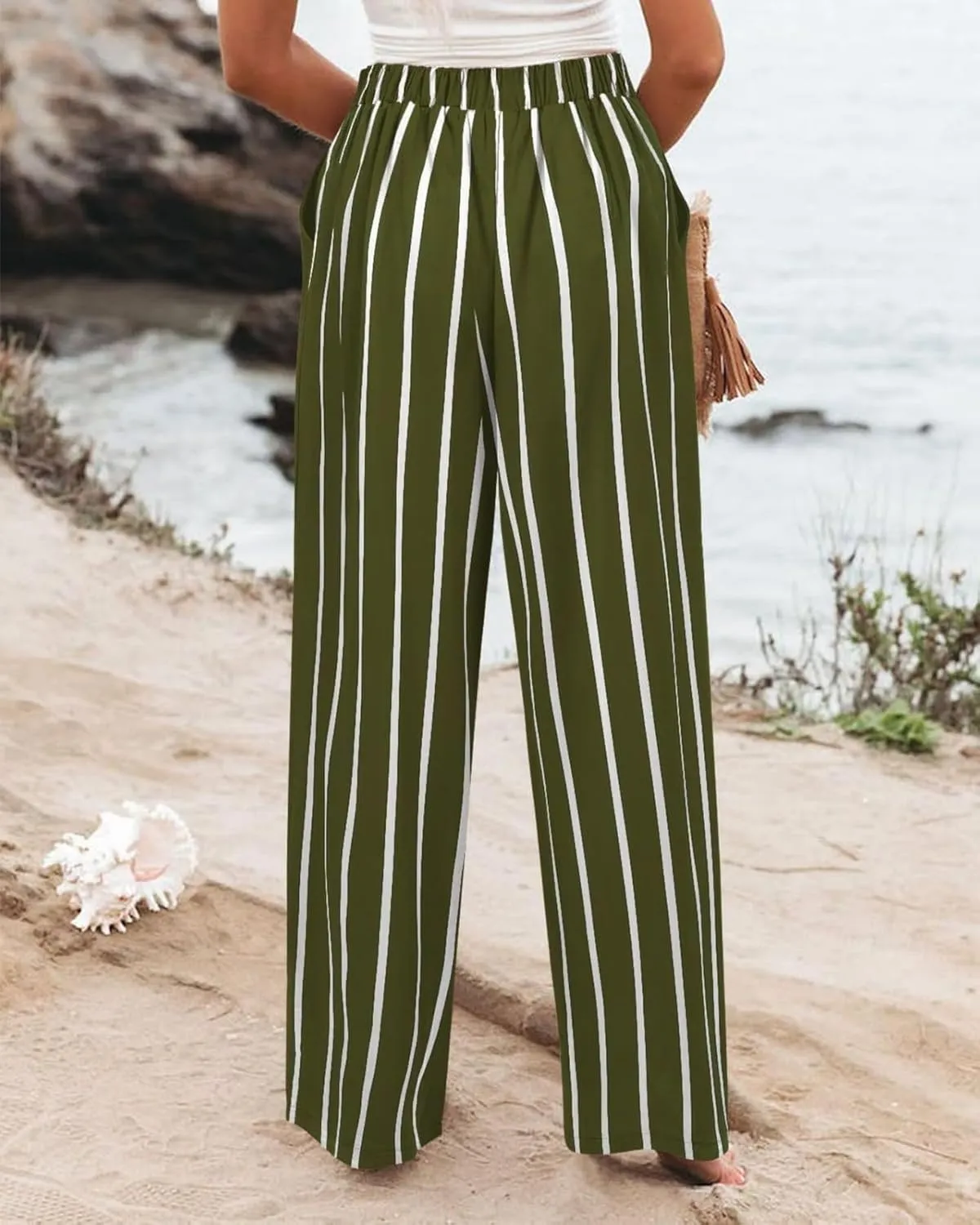 Wide Leg Pants for Women High Waist Solid Color Casual Trousers Comfy Workout Button Pants with Pockets