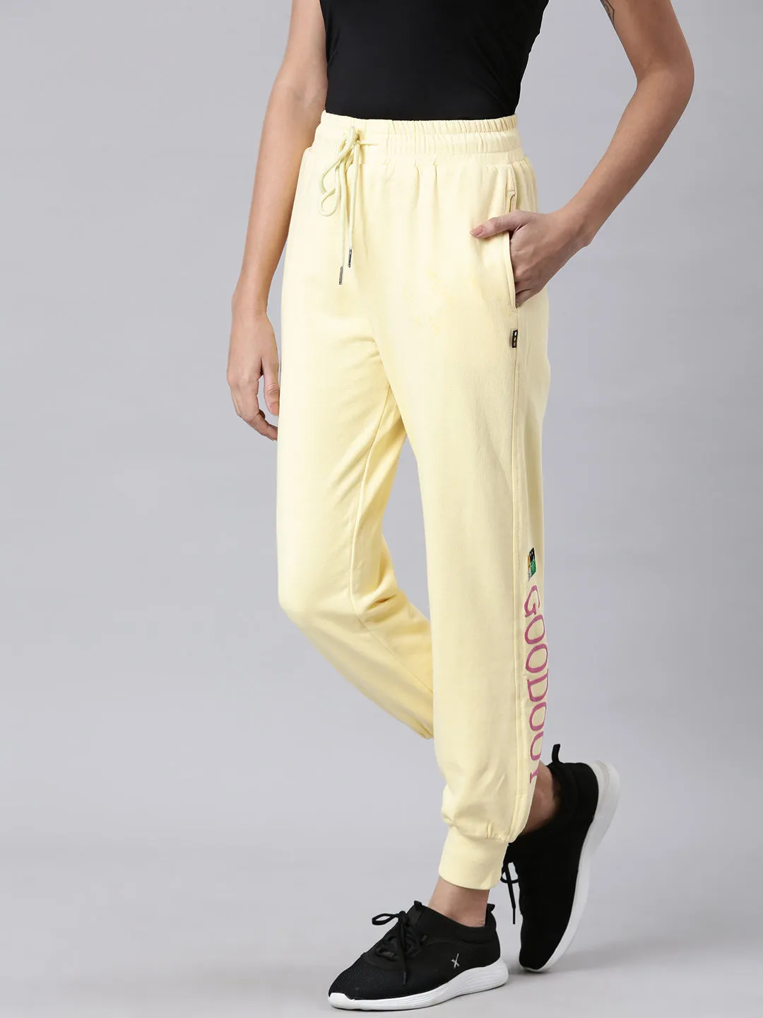 Women Yellow Camouflage Printed Mid-Rise Track Pant